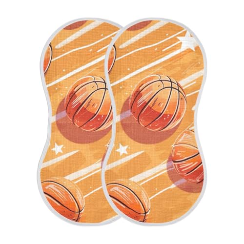 Baby Burp Cloths, Soft Absorbent Burping Cloths for Babies, Cotton Milk Spit Up Rags, Large Size for Newborns, Baby Boys and Girls (Basketballs and Stars)2
