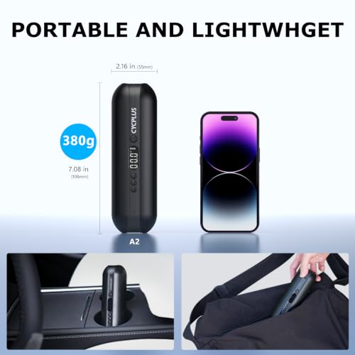 Image of CYCPLUS Portable Electric Tire Inflator Bike Pump,150PSI Auto Off | Fast inflation, LED light, Built-in Hose, 2600mah Battery, Presta and Schrader Valve, for Car, Motorcycle, Bike and Ball