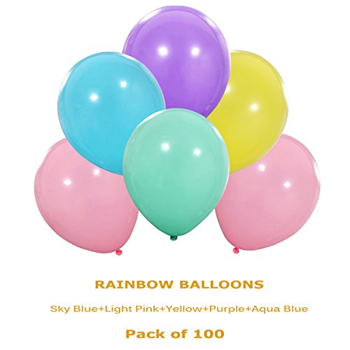 Pastel Rainbow Balloons - 12 Inch Purple Yellow Aqua Blue Light Pink Latex Balloon For 1St Unicorn Birthday Party Decorations, Ice Cream Baby Shower, Bridal Shower 100Pcs #TOP2