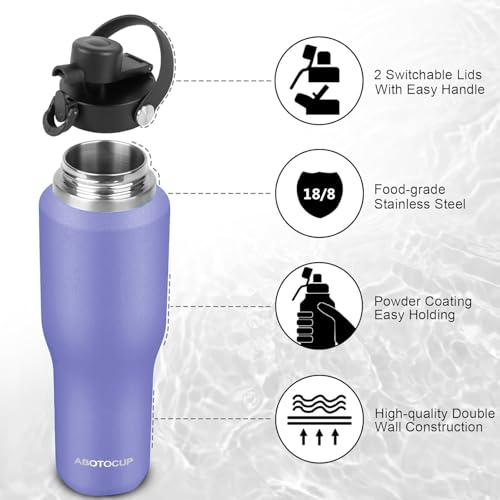 Image of 40oz Insulated Water Bottle Keep Cold 24h&Hot 12h, Double Wall Vacuum Insulated Water Bottles with Straw /Spout Lid, Stainless Steel Water Bottles that Fit in Any Car Cup Holder, Leak-proof