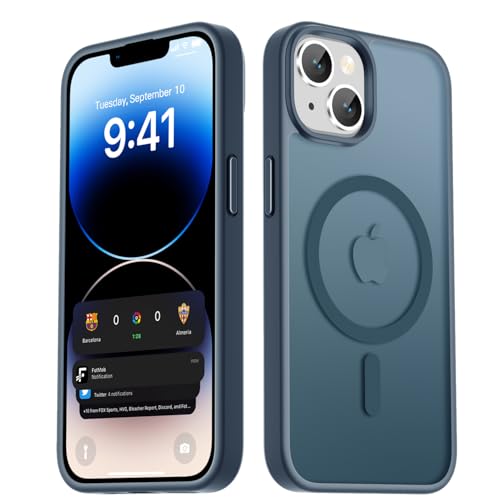 LATVIN for iPhone 14 Case & iPhone 13 Case, Magnetic Phone Cover, Compatible with MagSafe, Military Grade Protection, Translucent Matte Frosted Back, Navy Blue