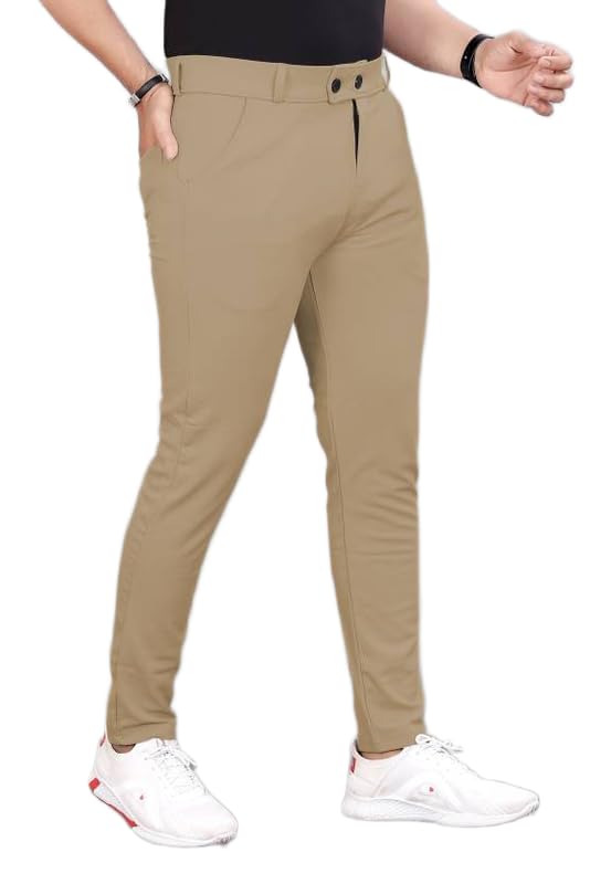 Keffto Men’s Slim Fit Stretchable Lycra Trousers | 2 Button Closure | Side Pockets | Ideal for Casual & Formal Wear
