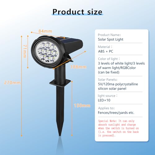 JUGATAMAIBU Solar Spot Lights Outdoor，Solar Lights Outdoor Waterproof IP68，Dark Sensing Auto On/Off，Suitable for Garden, Corridor Landscape Lighting and Flag Lighting. (Multicoloured, 2-Pack) by JUGATAMAIBU - Image 3
