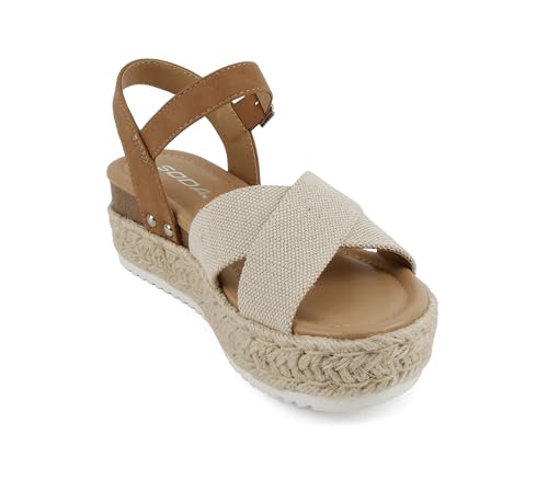 Image of Soda inchFIRELY inch ~ Women Round Toe Crisscross Band Platform Espadrille Wedge Sandal with Adjustable Ankle Strap
