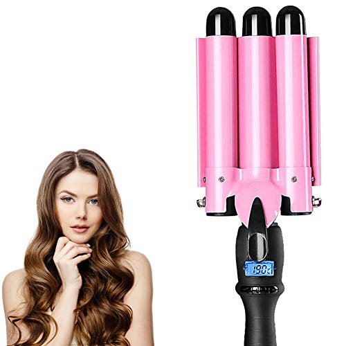 3 Barrel Curling Iron Wand Dual Voltage Hair Crimper with LCD Temp Display