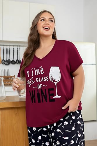 Image of Vozanet Women's Pajama Sets Short Sleeve with Long Pant Soft Sleepwear Printed pj Loungewear With TWO Pockets Size 1X to 5X