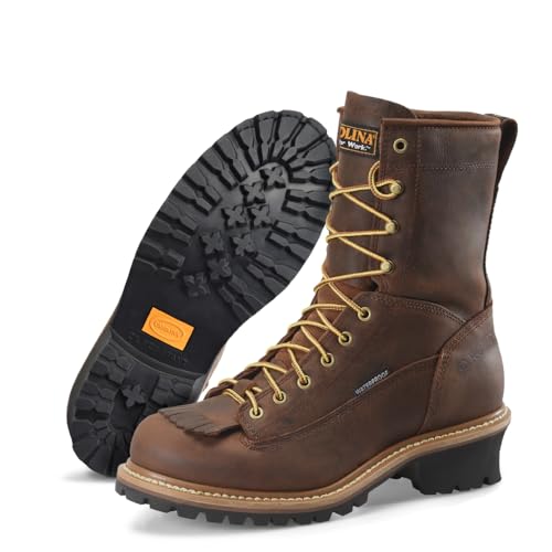 Carolina Spruce 8" Waterproof Steel Toe Logger Boots for Men - Leather Upper
