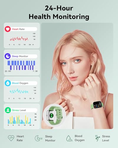 Image of Quican Smart Watch for Women Men, Compatible for iPhone and Android Phones | 1.8 inch Fitness Tracker Watch, Waterproof, Calling, Heart Rate /Sleep Monitor, Alexa, Gifts for Women, Silicone Band, Green