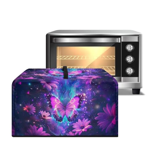 Image of Microwave Oven Dustproof Cover Machine Washable Convection Oven Cover Protector Compatible with Various Small Kitchen Appliances, L, Butterfly Daisy Galaxy Violet Blue