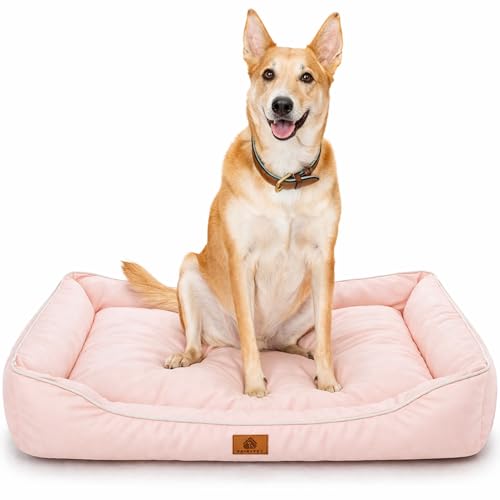 Carver XL Pink Dog Bed 40 x 27.5 for Large Dogs - Plush Cozy Calming Crate Pad Soft Washable Mat with Non-Slip Bottom Water-Resistant Durable Dog Beds for Big Breeds Indoor Use