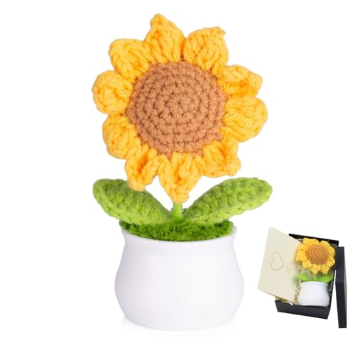 LAIDANLA Crochet Sunflower Pot Graduation Small Gifts, Handmade Cute Desk Companion, Birthday Appreciation Anniversary Encouragement Gifts for Women Teacher Friend Coworker, Cozy Office Desk Decor