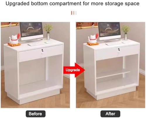 Reception Desk with Counter & Lockable Storage Drawers - Small Front Cashier's Desk for Salon, Reception Room, Checkout & Office Use