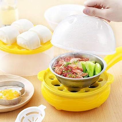 RUMPES Multifunctional 2 in 1 Electric Egg Boiling Steamer Egg Frying Pan Egg Boiler Electric Automatic off with Egg Boiler Machine Non-Stick Electric Egg Frying Pan (Multi) (Single Layer)