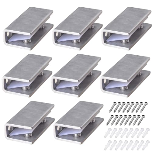 Support d'étagère en Verre Réglable Pince à Verre Inoxydable 8 Pièces - Pince à verre Rectangulaire de 8-12 mm d'Épaisseur pour Balustrade Escalier Salle Bains,...