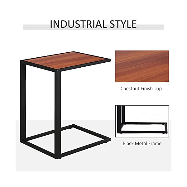 HOMCOM Sofa Snack Wooden Modern Coffee Side Table Laptop Holder C shape Overbed Desk Metal Base Wooden Top - Image 6