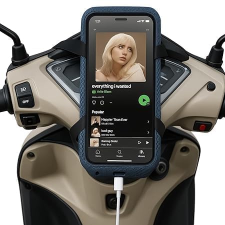 Bhoomika -Polyester Handlebar Universal Mobile Holder Mount Pouch Bag Waterproof for Activa Jupiter EV Ola-S1 Pleasure Ntroq_All Scooty Bike Fit 7 inches Phone (Black)-image-14