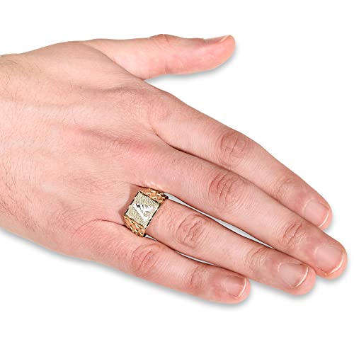 Floreo Men’s 10k Yellow Gold Square Two Tone Initial Ring A-Z, Sizes 6-113