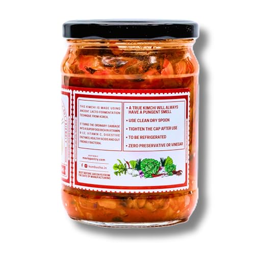 MAVI's Vegan Kimchi | Korean Kimchi | Artisanal Probiotic Pickle | 100% Natural, Organic & Vegan | No Preservatives, No Artificial Flavour or Colour | 500g | Pack of 1