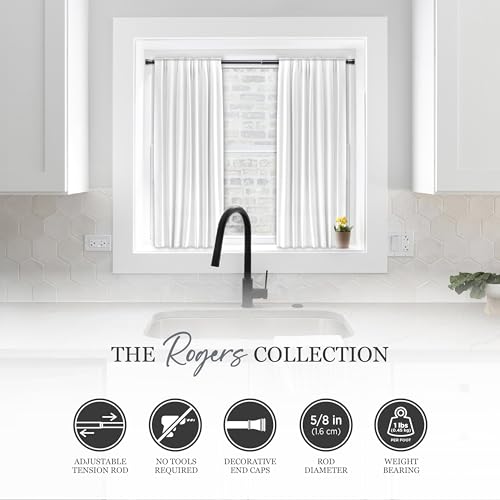 Kenney KN634 Rogers Twist & Fit No Tools Easy to Install Tension Curtain Rod, 28-48\" Adjustable Length, Black Finish, 5/8\" Diameter Steel Tube - Thumbnail 4