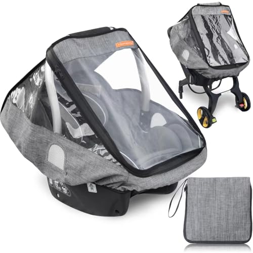 Image of Car Seat Rain Cover,Infant Car Seat Weather Shield,Waterproof,Windproof Protection,Protect from Dust Snow,Rain Cover Features Quick-Access Zipper Door and Ventilation,(Gray Melange)