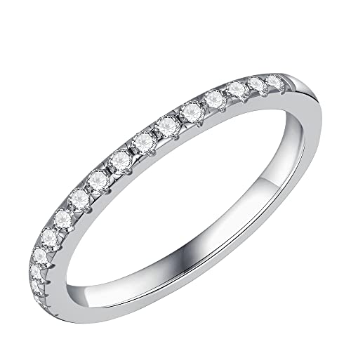 SMILEST Moissanite Wedding Bands for Women, 1.8mm D Color VVS1 Clarity Lab Created Diamond Ring 14K White Gold Plated Solid S925 Sterling Silver Stackable Rings Moissanite Rings for Women Wedding Band