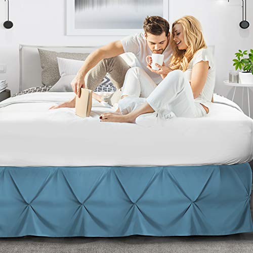 Image of Nestl Blue Heaven Bed Skirt Queen Size, Pinch Pleat Queen Bed Skirt, 14 inch Inch Drop Queen Bedskirt, Hotel Quality Blue Heaven Bed Skirts, Microfiber Bedskirt for Queen Bed, Blue Heaven Queen Bed Skirt