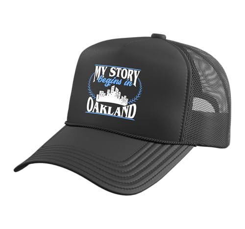 Born in Oakland Trucker Hat with Adjustable Mesh Back, Black