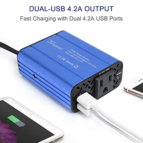 150W Car Power Inverter - DC 12V to 110V AC Converter 4.2A Dual USB Charging Ports Car Charger Adapter Modified Sine Wave Converter for Car Cigarette Lighter with AC Outlet for Car - Thumbnail 2