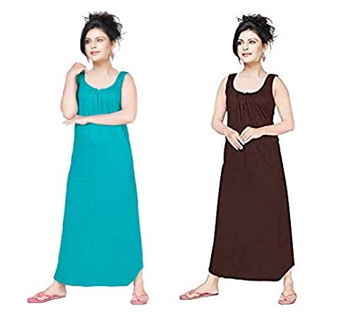 vibha n art of dressing Women's Hosiery Cotton Full Length Camisole, Long Inner Wear Petticoat-Nighty Slip-Kurti Suit (XXX-Large, Teal Green, Brown)-picture-13