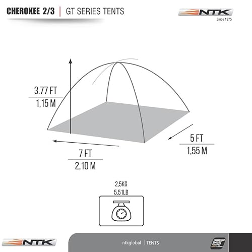Ntk Cherokee Gt 2 Person Tent For Camping | 7X5 Ft Camping Tent With 100% Waterproof Dome, Nano-Flex Fiberglass Poles & Breathable Mesh | Small Tent | 2500 Mm Warm & Cold Weather Outdoor Tent #TOP3