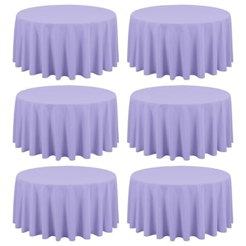 REWOMC 6 Pack Lavender Round Tablecloths - 120 Inch, Polyester Table Cover for Round Table, Stain and Wrinkle Resistant Washable Fabric Table Cloth, Polyester Tablecloth for Wedding Banquet Parties Cover