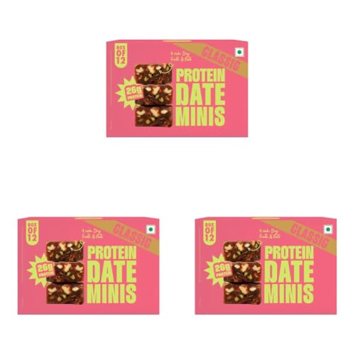 Image of Yogabar Date Minis | 3g Protein per Bite | Made with Dates, Almonds, Cashews & Pistachios | Naturally Sweetened with Dates & Honey | No Refined Sugar | High Fiber Snack | No Added Preservatives | Pack of 36