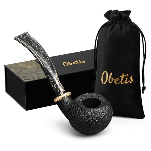 Obetis Rusticated Bent Briar Pipe - Textured Ball Bowl Tobacco