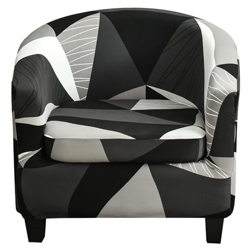 Byforphye Club Chair Slipcover, 2-Piece Design Tub Chair Cover with Cushion Cover Stretch Armchair Covers Soft Round Barrel Chair Covers for Bar Counter Club Living Room (Printed # 01)