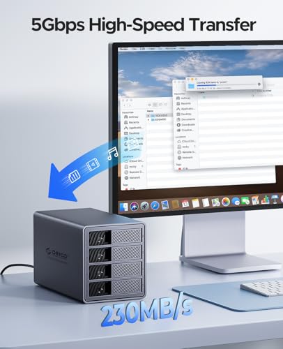 ORICO 4 Bay Raid Hard Drive Enclosure Support 8 RAID Modes for 3.5inch HDD Max up to 88TB for External Direct Attached Storage, Efficient Expansion Backup(Alluminum Alloy)-9848RU3 image 4
