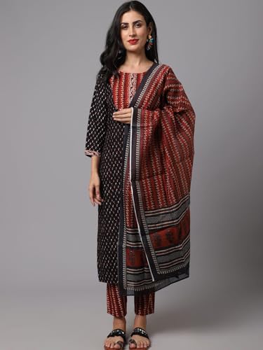 Image of Tee Projekt Women's Cotton Blend Straight Kurta Pant with Dupatta Set ll Round Neck Kurta ll Kurta Set for Women