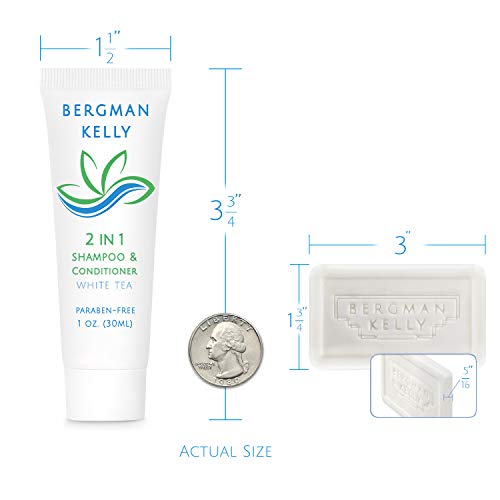BERGMAN KELLY Rectangle Soap Bars, 2in1 Shampoo & Conditioner 2-Piece Set (White Tea, 1 oz each, 100 pc), Delight Your Guests with Revitalizing & Refreshing Sanitary Toiletries & Hotel Amenities