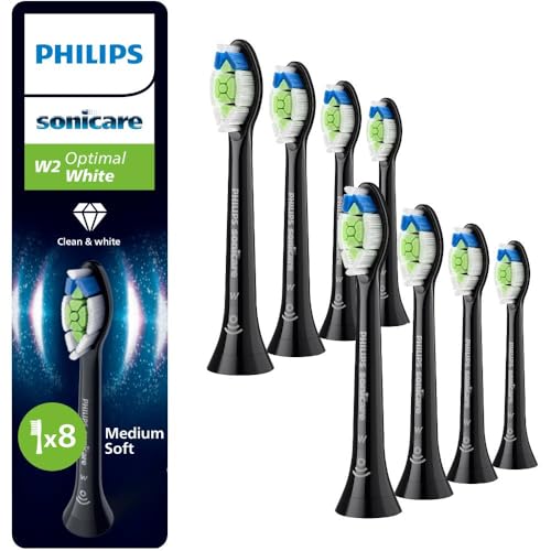 Philips Sonicare W2 Optimal White, Genuine Replacement Toothbrush Heads, Black, 8 Pack, HX6068/88