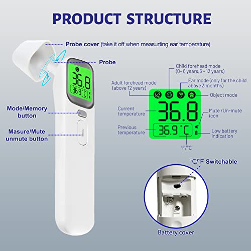 HEAL-CHECK Non Touch Infrared Forehead Thermometer, Ear Thermometer for Adults, Kids, Baby, 4 in 1 Digital Thermometer for Home with Fever Alarm, One Second Reading ,40 Memories