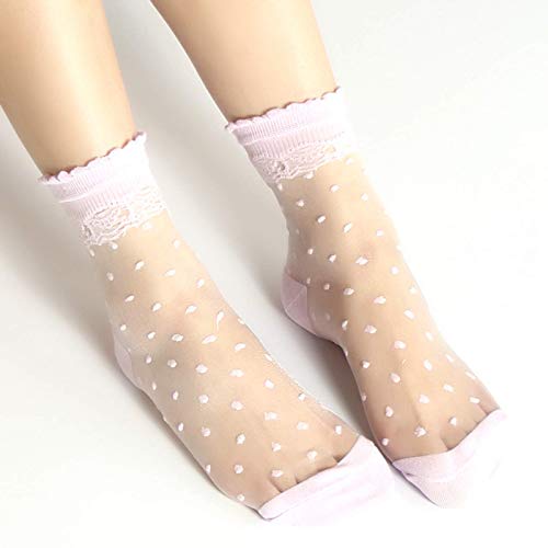 Cityelf 5 Pairs Ultra Thin Summer Socks Women Transparent Lace Elastic Silk Stockings Sheer Short Anklets (One Size Fits All, Polka Dot) #TOP5