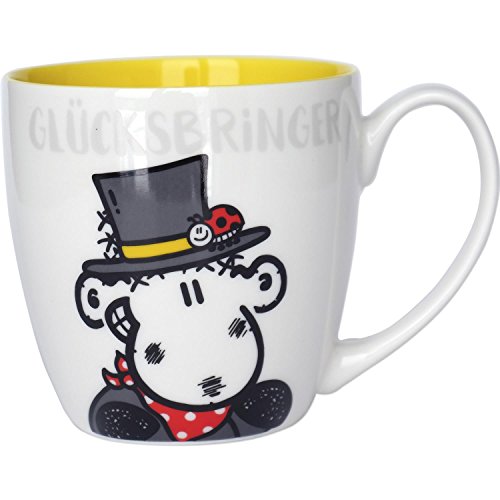 Sheepworld 45428, Kaffeetasse mit Schaf als Schornstein-Feger, Innendruck gelb, Fine Bone China, 45 cl Tasse