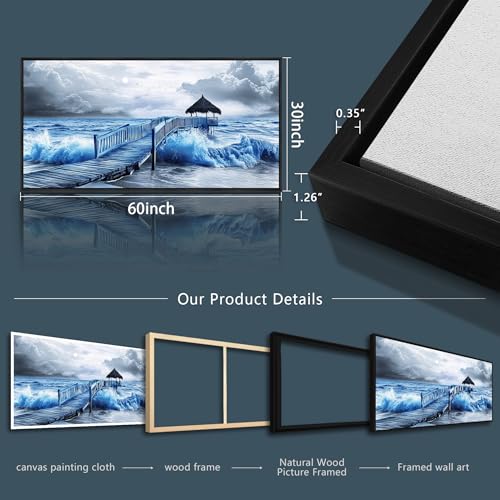 ZUITINGHUA Black Framed Canvas Wall Art For Living Room Large Wall Decor For Office Bedroom Decoration Ocean Landscape Pictures Black And White Paintings Artwork Mural Aesthetic Home Decor 30x60 In by ZUITINGHUA - Image 3