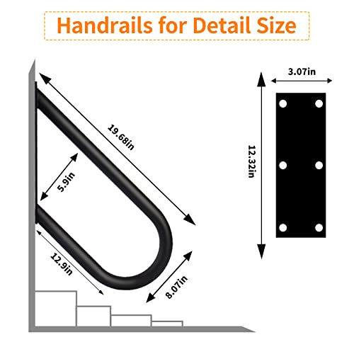 Tocretoare Handrails For Outdoor Steps, 20" Wall Mount Hand Railings For Stairs Outdoor, Non-Slip Porch Railing U Shape Stair Handrails For 1-3 Steps Outdoor Garage #TOP2