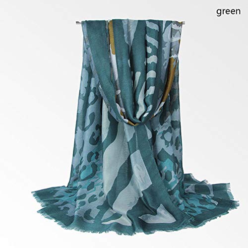 Preisvergleich Produktbild TXGLGWA Trendy Baumwollschals für Damenmode Damen Leopardenschal Leinen Soft Breathable Shawl Patchwork Animal Print Wrap Green