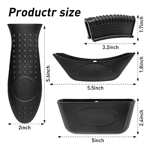 Black Silicone Hot Handle Holder, Mtsce 5 Pack Silicone Pot Holders Heat Protecting Handle Cover For Cast Iron Skillets, Frying Pans & Griddles, Metal And Aluminum Cookware Handles #TOP5