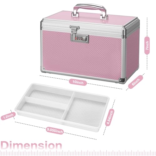 Image of Medicine Lock Box with Combination Lock - 10 x 6 x 6.7 Inches - First Aid Safe Medication Storage Box, Personal Items Safe Case for Home and Outdoor - Pink 【No Strap】