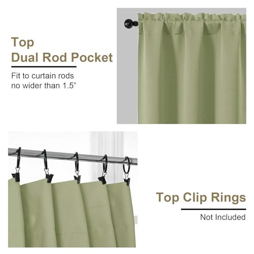 Image of Sage Green Blackout Curtains 96 Inch Length 2 Panels Set, Solid Thermal Insulated Room Darkening Soft Fabric Privacy Curtains for Sliding Door, Dual Rod Pocket Window Drapes, 2x50Wx96L Inches
