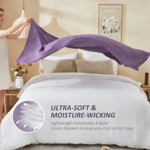 Image of EMME Muslin Cotton Blanket Adults Heather Purple Throw XL 50 inchx70 inch