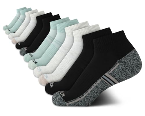 Image of Nautica Womens Quarter Socks Moisture Wicking Cushioned Socks, 12 Pack | Stretch Performance Dri-Motion Fabric, Cushioned with Arch Support, Breathable Mesh Panels, Quarter Cut, Shoe Size 4-10