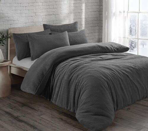 Laam linen Teddy Fleece Duvet Cover with Pillow Case Set Quilt Cover Warm Cozy Thermal Bedding Soft Teddy Bear Duvet (Charcoal, Super King) โ image 1
